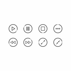 Set of multimedia (video and music) button icons. Isolated outline icons on a white background. Unique and very suitable for your app design, web design, poster design, etc.