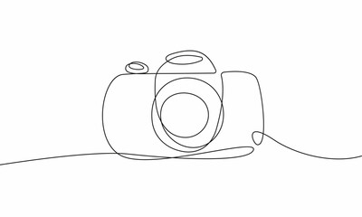 Camera Continuous One Line Drawing. Camera Simple Line Art Illustration for Logo, Print, Poster, Banner in Minimalist Modern Design. Vector EPS 10