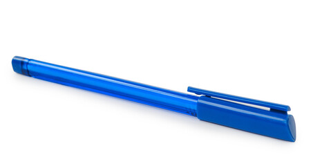 Blue ballpoint pen isolated on white background
