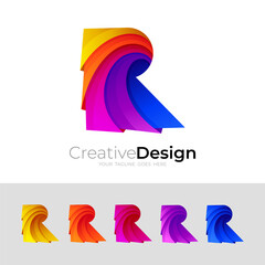 Letter R logo with colorful design illustration, 3d style