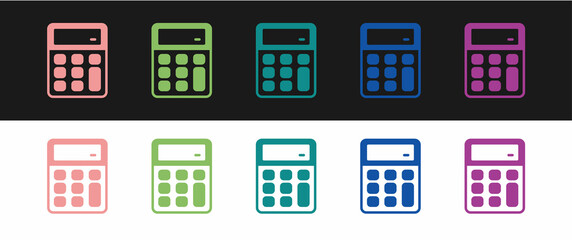 Fototapeta premium Set Calculator icon isolated on black and white background. Accounting symbol. Business calculations mathematics education and finance. Vector
