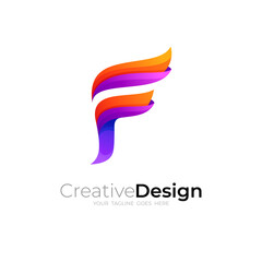 Abstract F logo design colorful, letter F icon