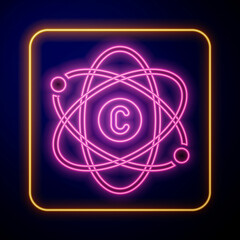Glowing neon Atom icon isolated on black background. Symbol of science, education, nuclear physics, scientific research. Vector
