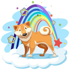 Obraz na płótnie Canvas Cute dog on the cloud with rainbow