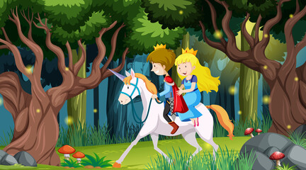 Fantasy forest scene with prince and princess © blueringmedia
