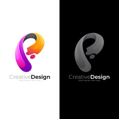 Abstract letter P logo with 3d colorful design