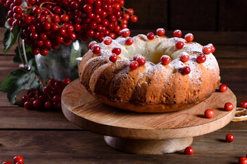 Traditional Christmas cranberry pie. Preparation of the festive table for the celebration of Christmas
