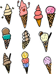 子供が描いたアイスのかわいい落書き ソフトクリーム 