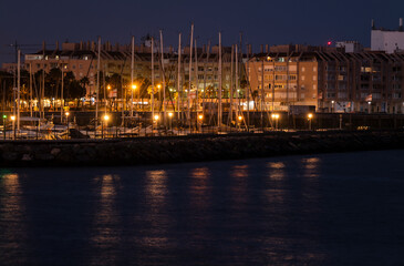 Fototapeta na wymiar Harbor of Almeria, Spain, at night