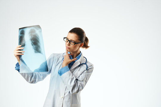 radiologist with x-ray health care isolated background