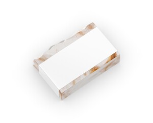 Hand crafted organic soap with blank label, handmade natural soap with sleeve mock up for design and branding, 3d illustration