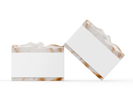 Hand crafted organic soap with blank label, handmade natural soap with sleeve mock up for design and branding, 3d illustration