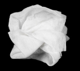 Wet wipes isolated on black background. Wet white used napkins