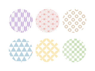 パステルカラーの和柄アイコン素材セット