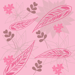 Cute pink leaves and soft color of beautiful flowers pattern design