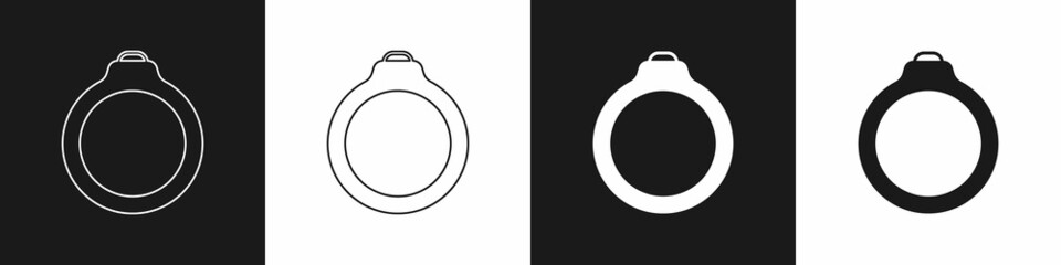 Set Diamond engagement ring icon isolated on black and white background. Vector