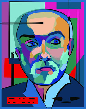 Colorful background, cubism art style,white beard man portrait