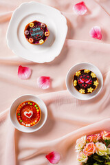 Martabak Mini or Martabak Mini Bangka with various Topping. The martabak mini bangka is made from a mixture of flour, eggs, sugar, baking soda, coconut milk and water.