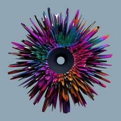 Abstract shape with colorful spikes. 3D render / rendering.
