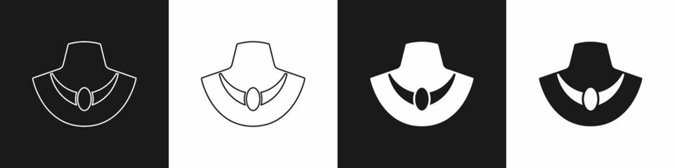 Set Necklace on mannequin icon isolated on black and white background. Vector