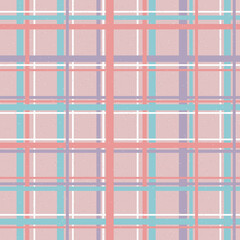 Vector checkered seamless pattern. Turquoise, pink, purple stripes isolated on pink background. Suitable for vintage fabric, textile, wrapping paper, cover, wallpaper. Retro effect.