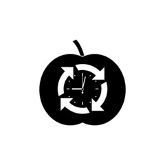 Clock and apple icon isolated on white background