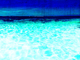 Ocean, stylised vivid blue and aqua digital illustration.
