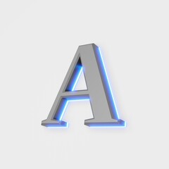 illustration of glowing letter A on white background. 3d illustration