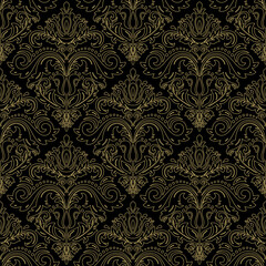 Classic seamless pattern. Damask orient black and golden ornament. Classic vintage background. Orient ornament for fabric, wallpaper and packaging