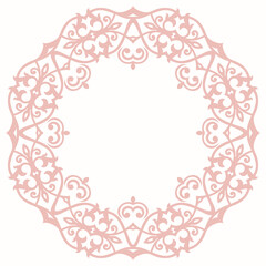 Elegant vintage ornament in classic style. Abstract traditional round pink pattern with oriental elements. Classic vintage pattern