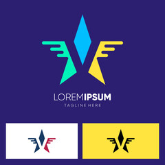 Letter V Star or with Wing Logo Design Vector Icon Graphic Emblem Illustration