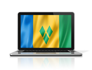 Saint Vincent and the Grenadines flag on laptop screen isolated on white. 3D illustration