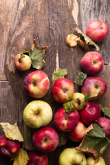 Naklejka na ściany i meble garden apples on wooden boards autumn harvest