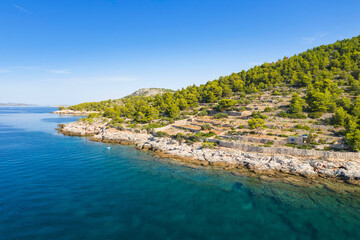 Fototapeta na wymiar Shore of Murter island archipelago, aerial view, Dalmatia, Croatia