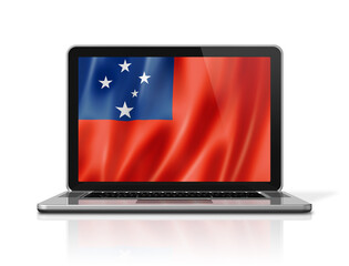 Samoa flag on laptop screen isolated on white. 3D illustration