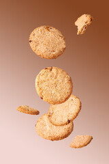 healthy cereal cookies on a beige background flying food