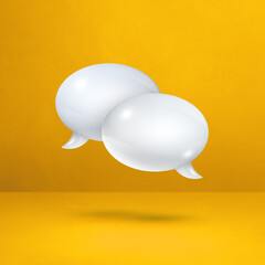 White speech bubbles on yellow square background