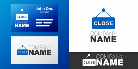 Logotype Hanging sign with text Closed icon isolated on white background. Business theme for cafe or restaurant. Logo design template element. Vector
