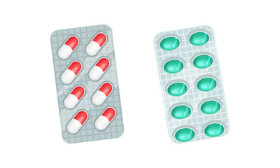 Blister Pack with Tablet or Pill as Pharmaceutical Medication Vector Set