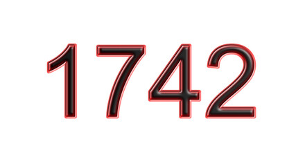 red 1742 number 3d effect white background