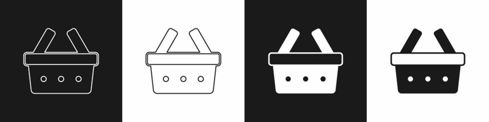Set Shopping basket icon isolated on black and white background. Online buying concept. Delivery service sign. Shopping cart symbol. Vector