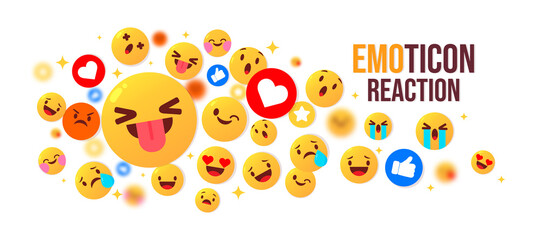 Cute Emoji set round yellow emoticon reaction vector illustration