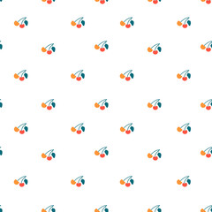 Cherry seamless pattern background. Endless simple berry fruit texture. Flat Vector illustration isolated on white background.