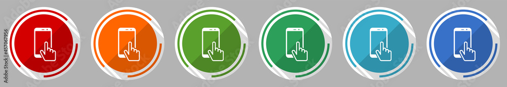 Aufkleber smartphone, mobile phone icon set, vector illustration in 6 colors options for webdesign and mobile 