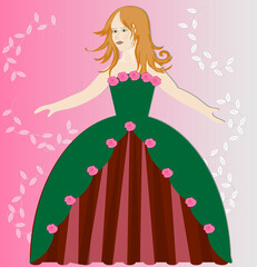 Fototapeta na wymiar Сharming girl with red hair and in a beautiful ball gown (dress)