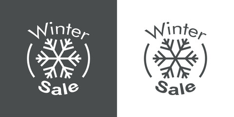Regalos de Navidad. Logotipo con silueta de etiqueta con texto Winter Sale en círculo lineal con copo de nieve en fondo gris y fondo blanco