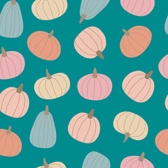 Seamless pattern with colorful pumpkins.Suitable for autumn decor, harvest festival, halloween, healthy food. 