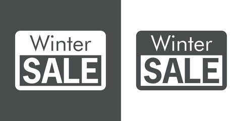 Regalos de Navidad. Logotipo con silueta de etiqueta con texto Winter Sale en fondo gris y fondo blanco
