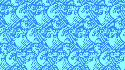 seamless pattern of Japanese  wave in doodle design