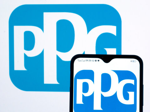 In this photo illustration PPG Industries, Inc. logo seen displayed on a smartphone
